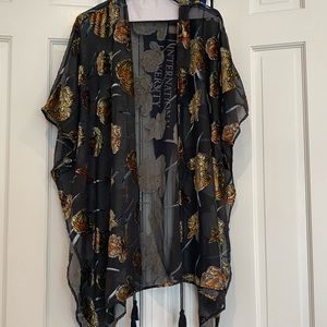 Black kimono cover up with yellow flowers